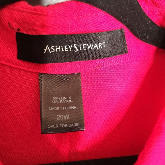 Ashley Stewart Women's 20W Linen Rayon Button Front Tie Waist Dress pink - Picture 4 of 4